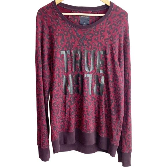 True Religion Raglan crew neck leopard sweatshirt sweater Red tawny M - Picture 1 of 11